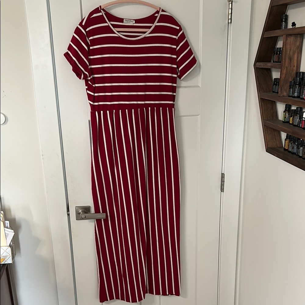 Red Stripe Sleeve Maxi Sundress